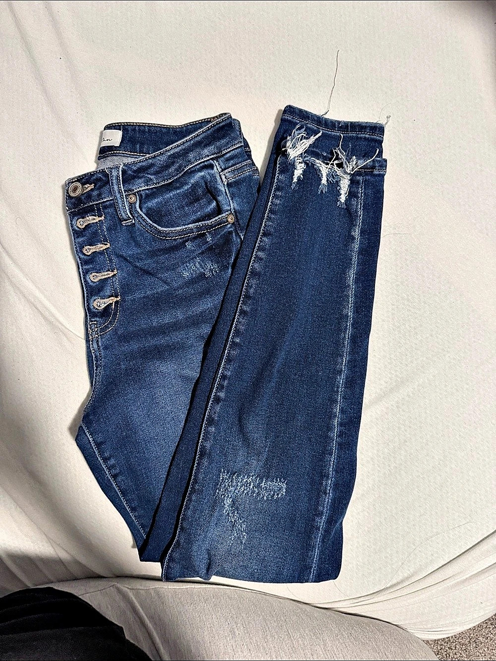 KanCan Multi-Button Distressed Skinny Jeans Distressed Skinny Jeans in Blue